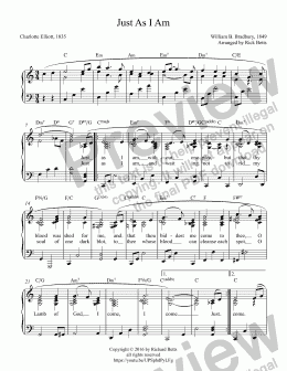 page one of Just As I Am - Hymn Piano Solo