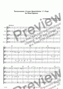 page one of Turmsonaten. 24 neue Quatrizinien  17. Fuga for Wind Quintet