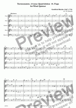 page one of Turmsonaten. 24 neue Quatrizinien  18. Fuge for Wind Quintet