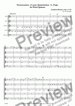 page one of Turmsonaten. 24 neue Quatrizinien  21. Fuga for Wind Quintet