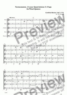 page one of Turmsonaten. 24 neue Quatrizinien 23. Fuga for Wind Quintet