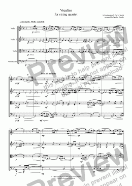 page one of Rachmaninoff - VOCALISE - for string quartet