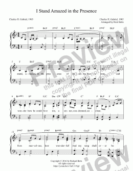 page one of I Stand Amazed in the Presence - Hymn Piano Solo