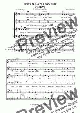page one of Sing to the Lord a New Song (Psalm 96), Anthem for SATB choir by Simon Peberdy