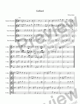 page one of Brade-Galliard (For Recorders SATTB)