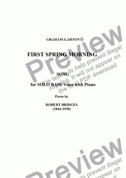 page one of SONG - ’FIRST SPRING MORNING’ for BASS VOICE and Piano. Poem: Robert Bridges (1844-1930)