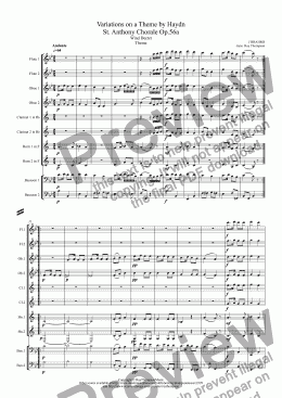 page one of Brahms:Variations on a Theme (St. Anthony Chorale) by Haydn Op.56a: Theme and Variations 1 to 8 - wind dectet