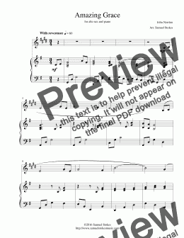 page one of Amazing Grace - for alto sax and piano