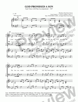 page one of God Promised a Son (WEXFORD CAROL) Advent Choral anthem (SATB + piano)