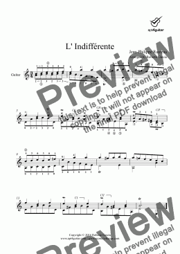 page one of L’ Indifférente for solo guitar