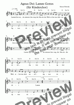 page one of Mass for Children’s choir in German (Messe für Kinderchor) in German: Agnus Dei: Lamm Gottes
