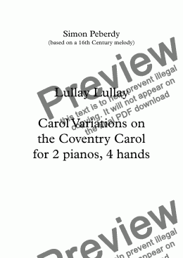 page one of Lullay Lullay Variations on a the Coventry Carol for 2 pianos, 4 hands