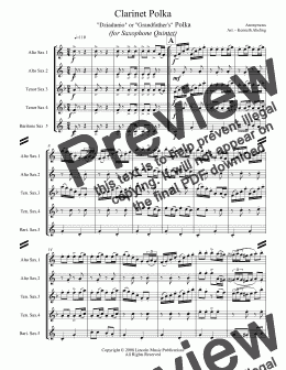 page one of Polka - Clarinet Polka (for Saxophone Quintet AATTB)