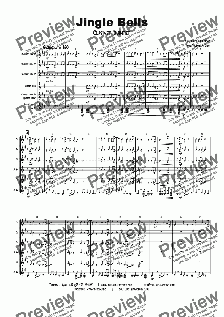page one of Jazzy Jingle Bells - Christmas Swing - Clarinet Quintet 