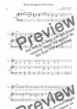 page one of Wind through the olive trees (Christmas Carol) inc optional recorder trio