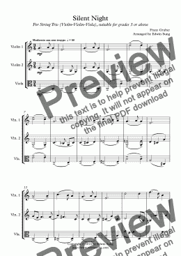 page one of Silent Night (for string trio (violin-violin-viola))