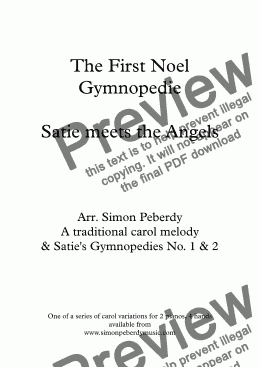 page one of The First Noel Gymnopedie, Carol variations, Satie meets the Angels, for 2 pianos, 4 hands