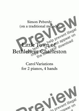 page one of Little Town of Bethlehem Charleston Carol variations for 2 pianos. 4 hands