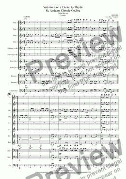 page one of Brahms: Variations on a Theme by Haydn (St. Anthony Chorale)(Complete) Op.56a - wind dectet/decet ( & optional double bass)