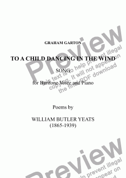 page one of SONGS - 'TO A CHILD DANCING IN THE WIND' for Baritone Voice and Piano. Poems: W. B. Yeats 91865-1939)