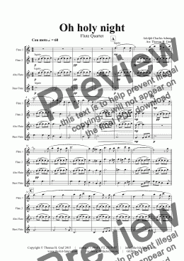 page one of Oh holy night - Cantique de Noël - Christmas Song - Flute Quartet