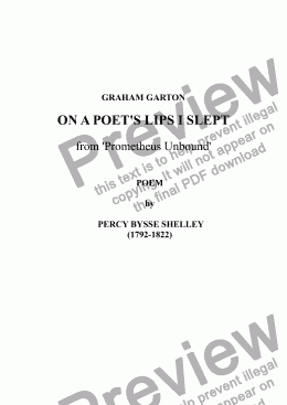 page one of SONG - ’ON A POET’S LIPS I SLEPT’ from ’Prometheus Unbound’ for SOPRANO and Piano. Percy Byssh Shelley (1792-1822). A 'modernistic' approach.