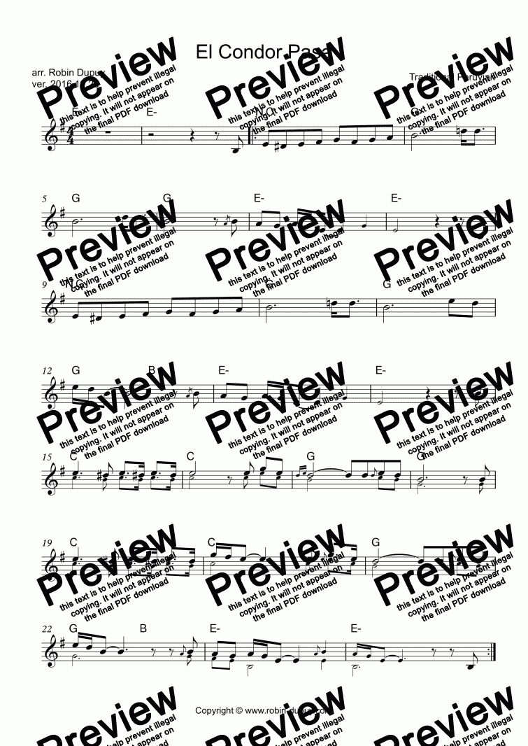 page one of El Condor Pasa - PDF - lead sheet Melody + chords