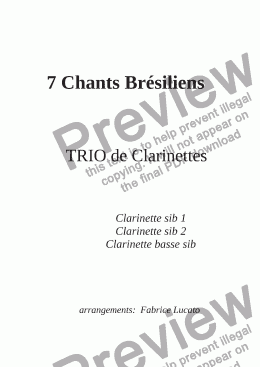 page one of 7 Chants Brésiliens TRIO clarinettes