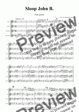 page one of Sloop John B. - Caribian Folk Song - Flute Quartet
