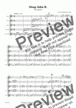 page one of Sloop John B. - Caribian Folk Song - Flute Quintet