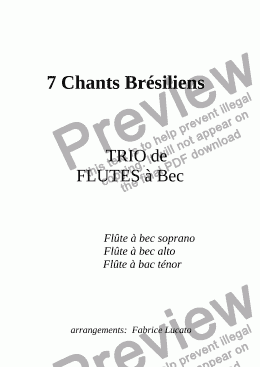 page one of 7 chants Bresiliens TRIO Recorders