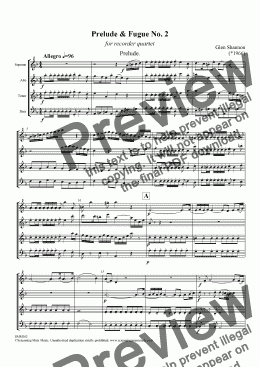 page one of Prelude & Fugue No. 2 for Recorder Quartet