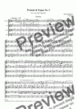 page one of Prelude & Fugue No 3 for Recorder Quartet