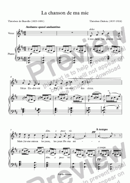 page one of La chanson de ma mie (Th. Dubois / Banville)