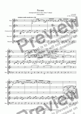 page one of Faure: Pavane (transposed into G min) - wind quintet