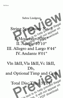 page one of String Symphony No. 3 II. Adagio