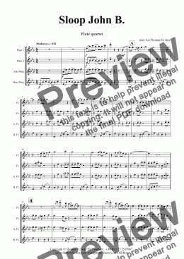 page one of El Condor pasa - Peruvian Folk Song - Flute Quartet 