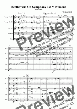 page one of Beethovens 5th Symphony - 1st Movement - Brass Quintet 