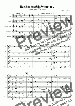 page one of Beethovens 5th Symphony - 1st Movement - Wind Quintet 