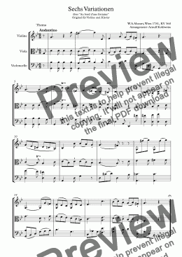 page one of Sechs Variationen über "Au bord d’une fontaine" (W. A. Mozart) Original für Violine und Klavier