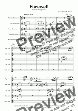 page one of Farewell - Sad Ballad - Saxophone Quintet 