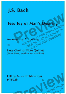 page one of Jesu Joy of Man’s Desiring arr. Flute Choir or Quintet