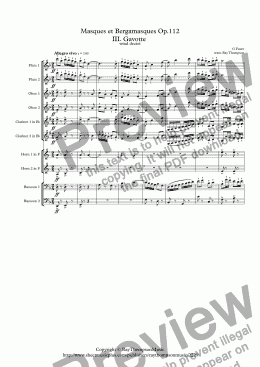 page one of Fauré: Masques et Bergamasques Op.112 III. Gavotte - wind dectet