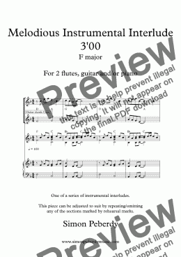 page one of Instrumental Interlude 3’00 (2016) for 2 flutes, guitar and/or piano