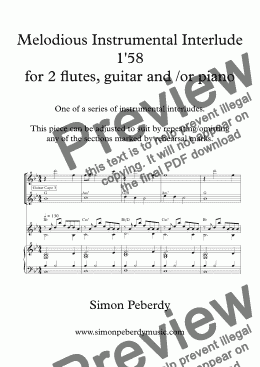 page one of Instrumental Interlude 1’58" for 2 flutes & guitar/piano