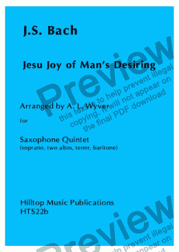 page one of Jesu Joy of Man’s Desiring arr. Saxophone Quintet