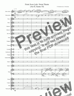 page one of TCHAIKOVSKY - From Swan Lake: Swan Theme (arranged for training orchestra with solo oboe & viola)