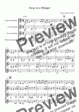 page one of Away in a Manger - Saxophone Quartet