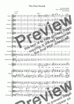 page one of The First Noel Nowell - Orchestral Arrangement & Descant (Christmas Carol)