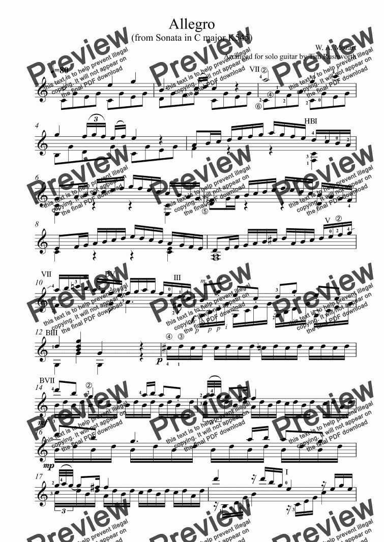 page one of Allegro from Sonata in C major K545